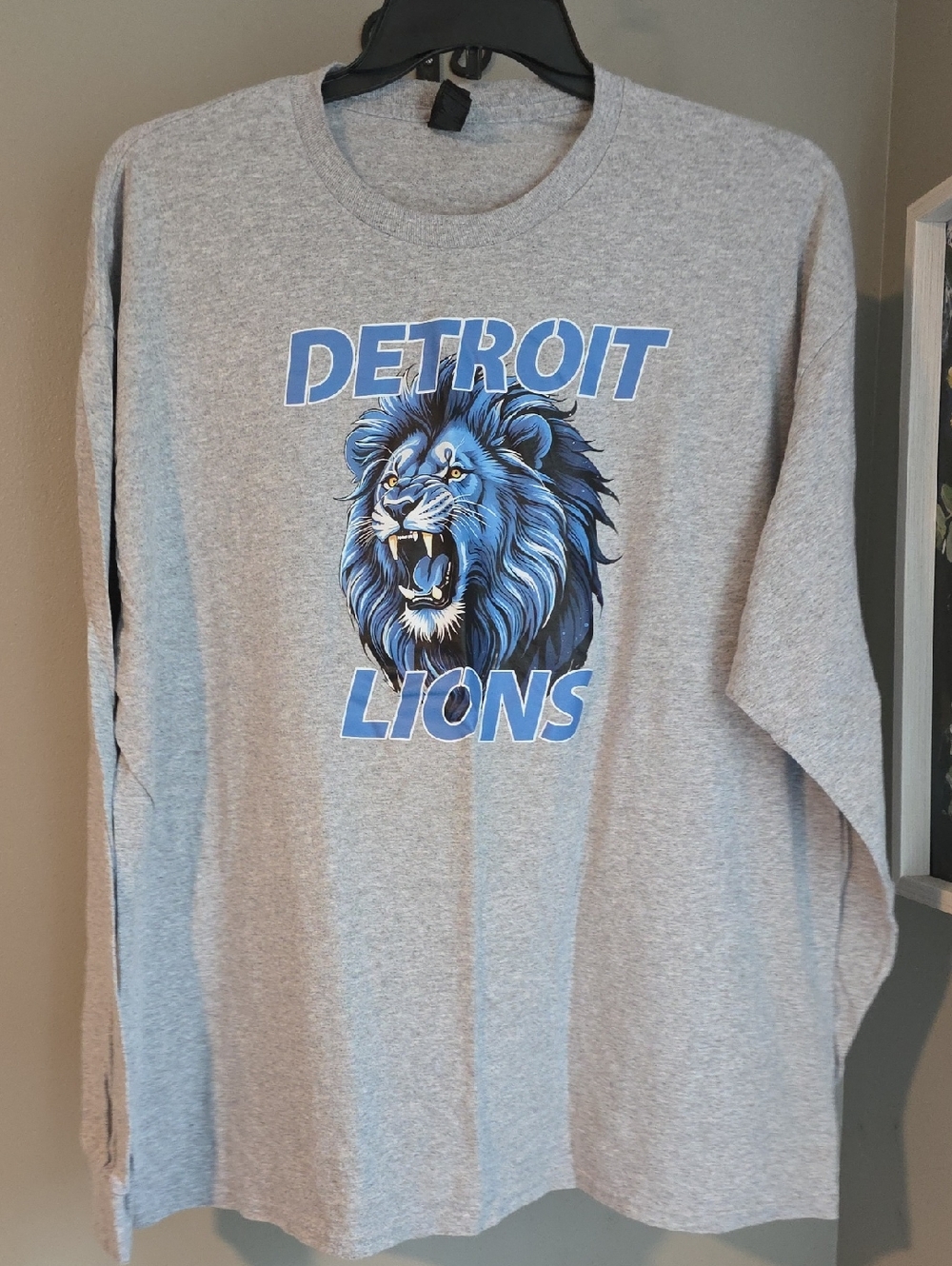 Gildan Gray Long Sleeve Detroit Lions Graphic Tee Size 2XL